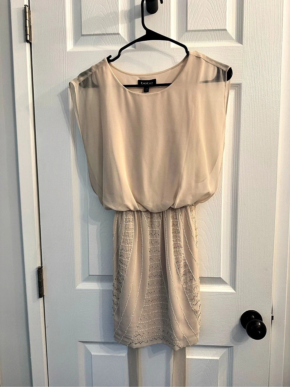 bebe Blouson Mini Dress with Beaded Bodycon Skirt